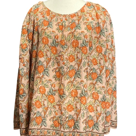 Max Studio Orange and light pink Boxy Long Sleeve Blouse - Picture 1 of 8